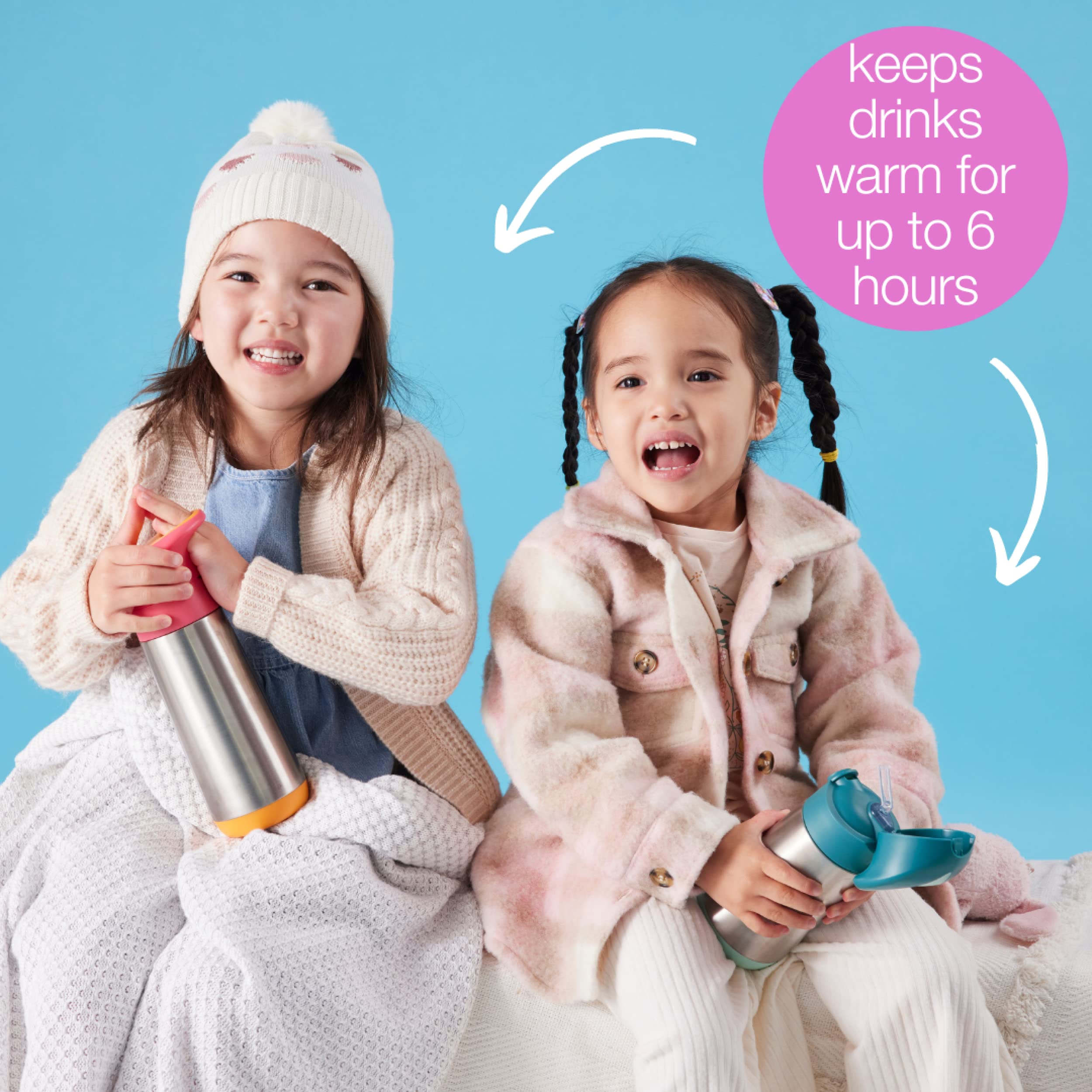 B.Box 12 Oz Insulated Water Bottle: Keeps Drinks Cold Up To 8 Hours, Warm Up To 6 Hours. Double Wall Stainless Steel Kids Water